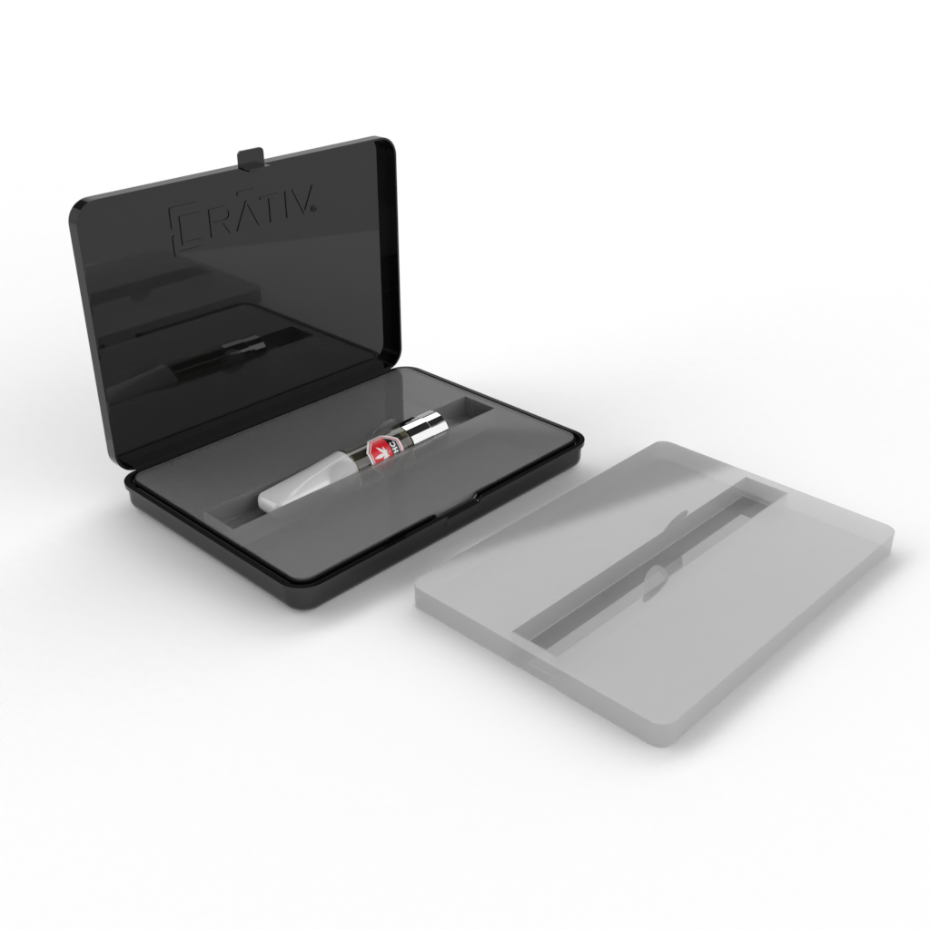 Crativ Slim with custom thermoform insert to secure glass components