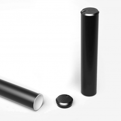 Cannasupplies Paper tube, printed in black, with black specialty cr-capable closure